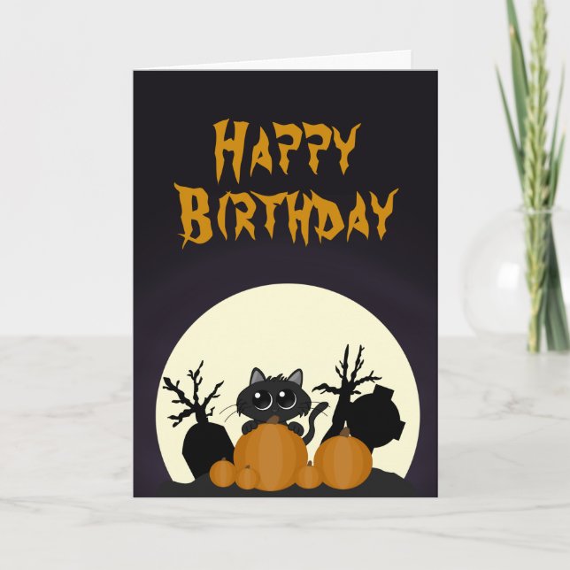 Halloween Black Cat Pumpkins Friedhof Karte (Vorderseite)