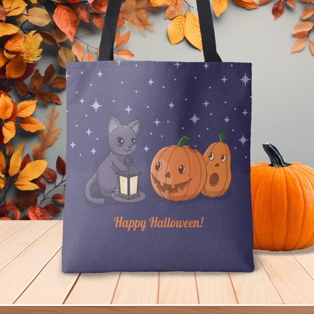 Halloween Black Cat Pumpkins Lantern Purple Tasche (Von Creator hochgeladen)