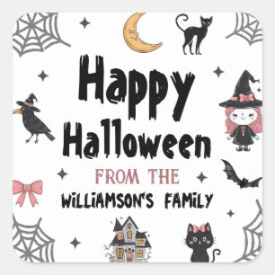 Halloween Black Cat raven Krähe Custom Familiennam Quadratischer Aufkleber