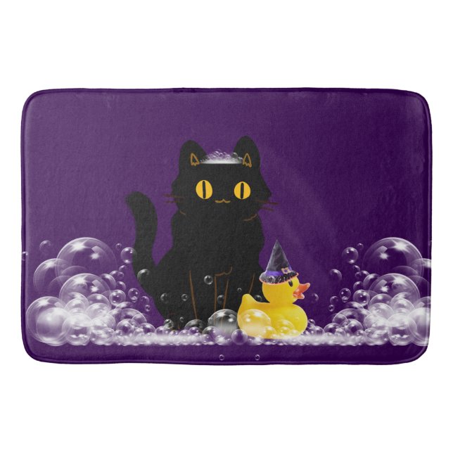 Halloween Black Cat Rubber Duck Bubbles Badematte (Vorderseite)