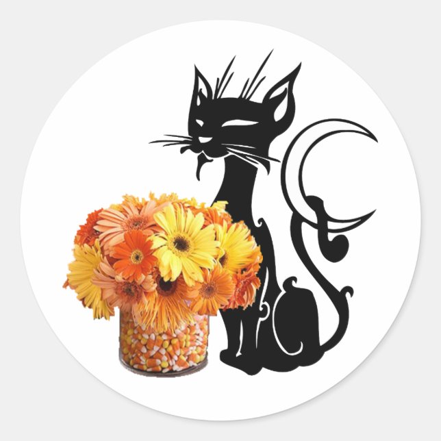 Halloween Black Cat Runder Aufkleber (Vorderseite)