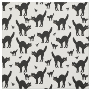 Halloween Black Cat Silhouette Muster White BG Stoff