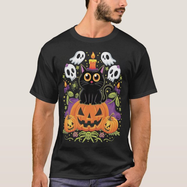 Halloween Black Cat - Spooky Cat T-Shirt (Vorderseite)