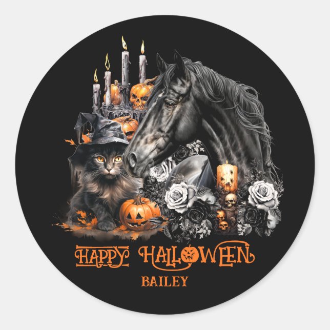 Halloween Black Cat Spooky Runder Aufkleber (Vorderseite)