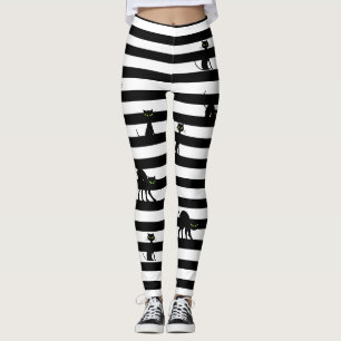 Halloween Black Cat & Stripes Leggings