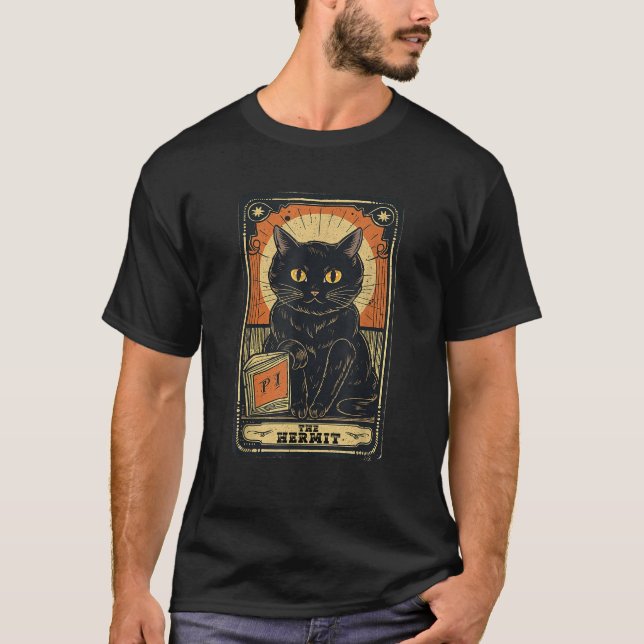 Halloween Black Cat The Hermit Tarot Card Reader W T-Shirt (Vorderseite)