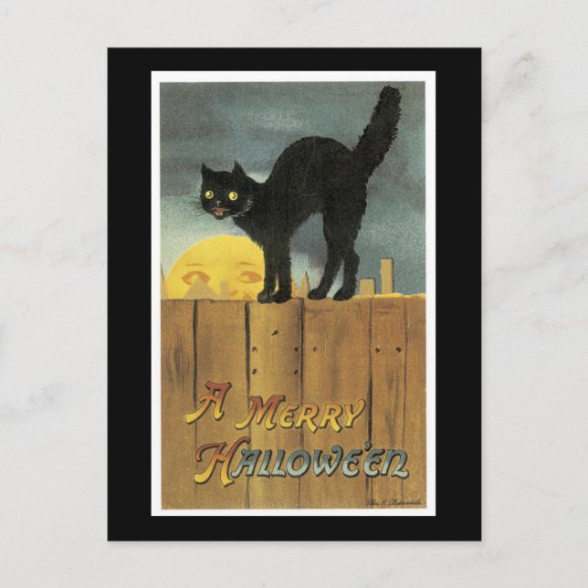 Halloween Black Cat und Fullmoon Postkarte (Vorderseite)
