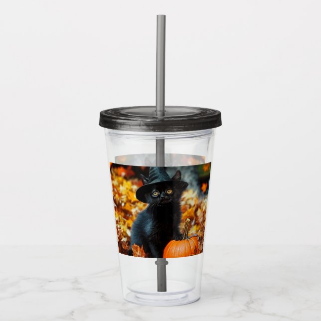 Halloween Black Cat und Pumpkin Acryltrinkbecher (Vorderseite)