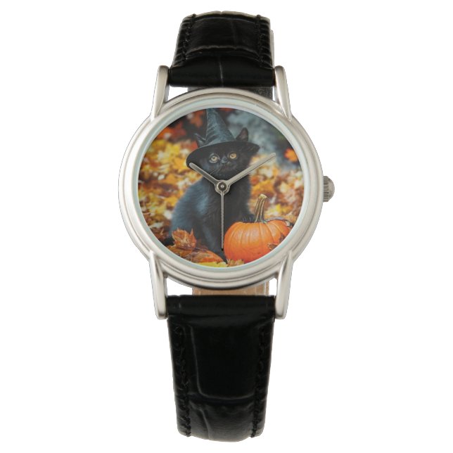 Halloween Black Cat und Pumpkin Armbanduhr (Vorderseite)