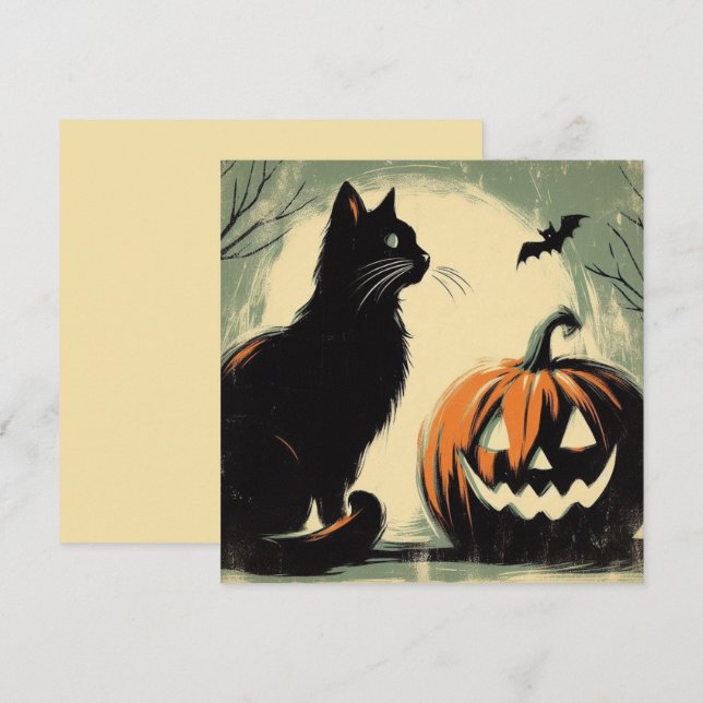 Halloween Black Cat und Pumpkin Karte (Vorne/Hinten)