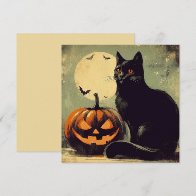 Halloween Black Cat und Pumpkin Karte (Vorne/Hinten)