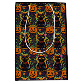 Halloween Black Cat und Pumpkin Mittlere Geschenktüte