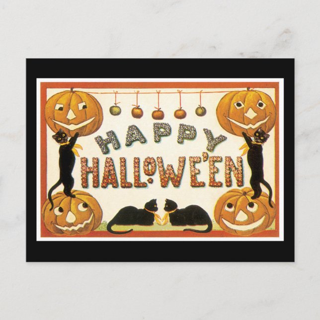 Halloween Black Cat und Pumpkin Postkarte (Vorderseite)