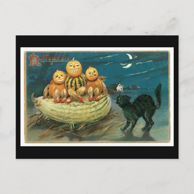 Halloween Black Cat und Pumpkin Postkarte (Vorderseite)