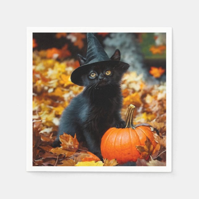 Halloween Black Cat und Pumpkin Serviette (Vorderseite)