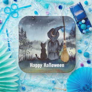 Halloween Black Cat und The Hexenkratzer Nacht Pappteller