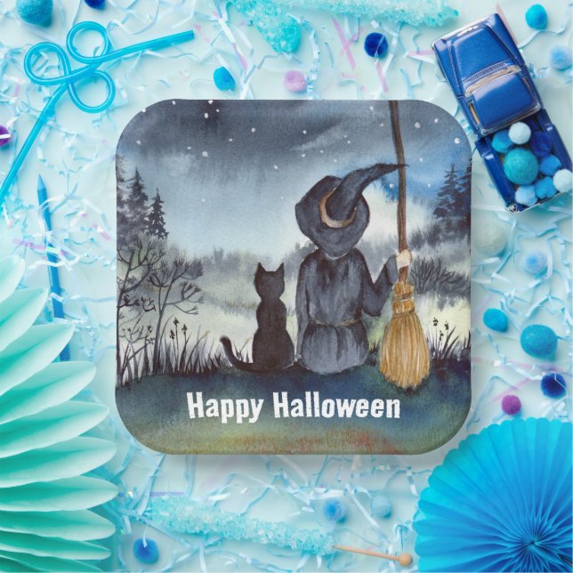 Halloween Black Cat und The Hexenkratzer Nacht Pappteller (Party)
