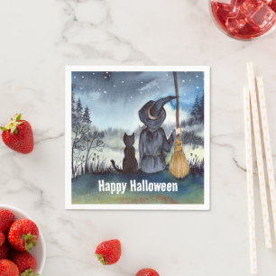 Halloween Black Cat und The Hexenkratzer Nacht Serviette
