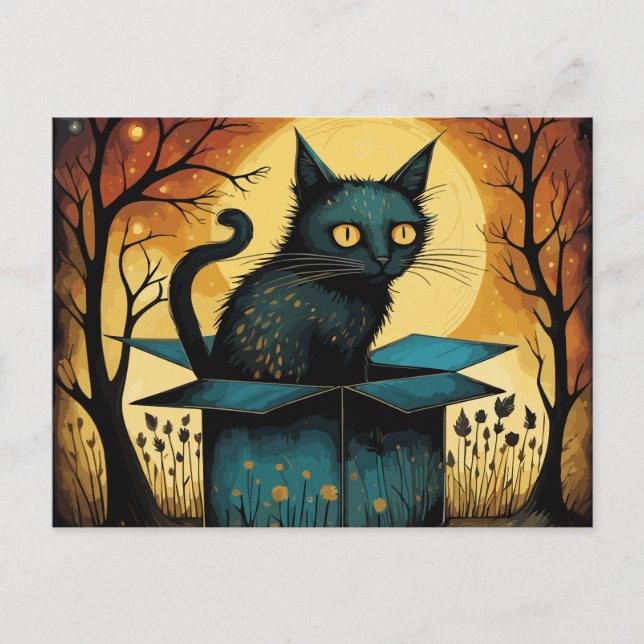 Halloween Black Cat und Vollmond Postkarte (Vorderseite)