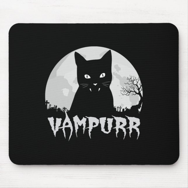 Halloween Black Cat Vampire mit Vollmond - Vampu Mousepad (Vorne)