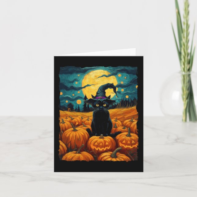 Halloween Black Cat Van Gogh Witch Kawaii Pumpkin Karte (Vorderseite)