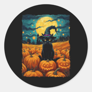 Halloween Black Cat Van Gogh Witch Kawaii Pumpkin Runder Aufkleber