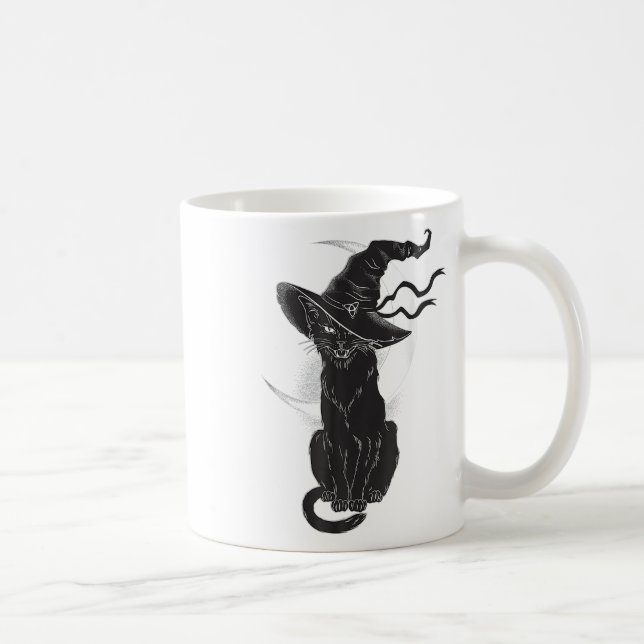 Halloween Black Cat Witch Hat Moon Kaffeetasse (Rechts)