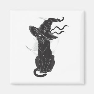 Halloween Black Cat Witch Hat Moon Magnet