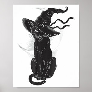 Halloween Black Cat Witch Hat Moon Poster