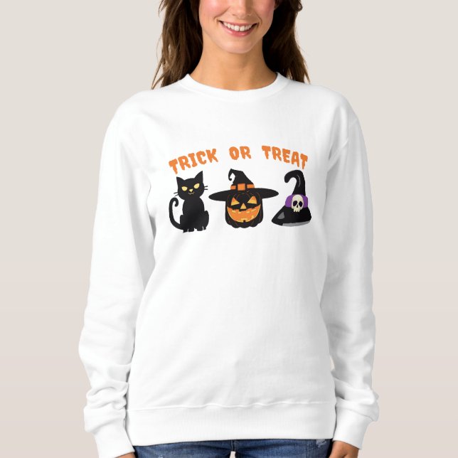 Halloween Black Cat Witch Trick oder Treatdesign Sweatshirt (Vorderseite)