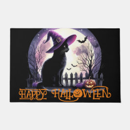 Halloween Black Cat Witz and Bats Fußmatte