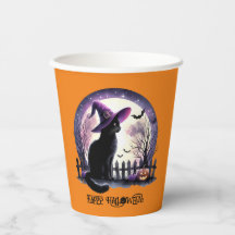 Halloween Black Cat Witz and Bats