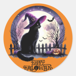 Halloween Black Cat Witz and Bats Runder Aufkleber