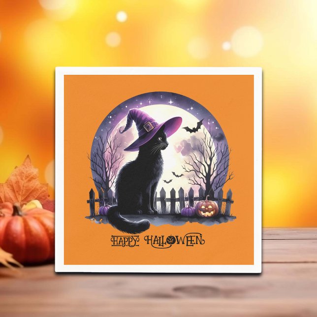 Halloween Black Cat Witz and Bats Serviette (Von Creator hochgeladen)