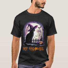Halloween Black Cat Witz and Bats T-Shirt