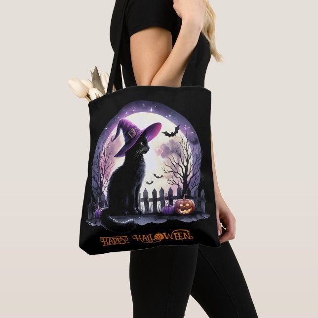 Halloween Black Cat Witz and Bats Tasche (Von Nahem)