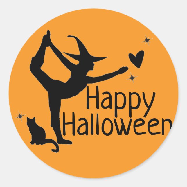 Halloween Black Cat Yoga Orange Modern Runder Aufkleber (Vorderseite)