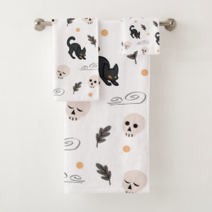 Halloween Black Cats and Skulls Badhandtuch Set