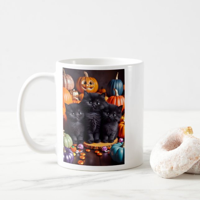 Halloween Black Cats mit Pumpkins und Candy Kaffeetasse (Mit Donut)