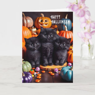 Halloween Black Cats mit Pumpkins und Candy Karte