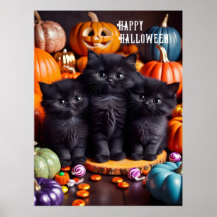 Halloween Black Cats mit Pumpkins und Candy Poster