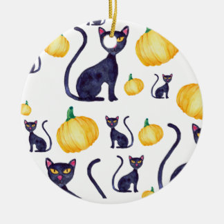 Halloween Black Cats und Orange Pumpkin Design Keramik Ornament
