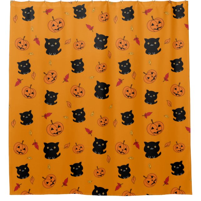 Halloween Black Cats und Pumpkins Muster Duschvorhang (Vorderseite)