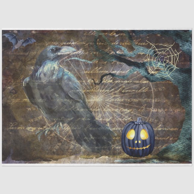 Halloween Black Crow und Pumpkin Beängstigend Seidenpapier (Vorderseite)