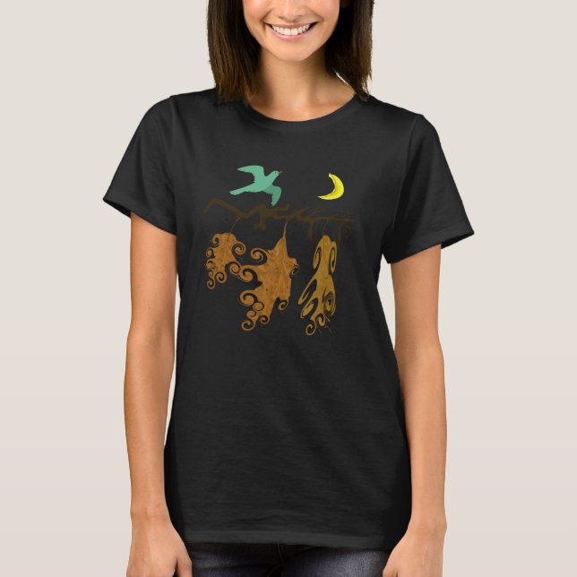 Halloween Black Flying Birds und Herbstlaube T-Shirt (Vorderseite)
