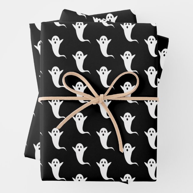 Halloween Black Ghost Pattern Wrapping Paper Geschenkpapier Set (Beispiel)