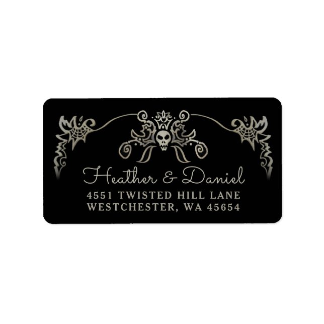 Halloween Black & Gold Skull Wedding Deko Label Adressaufkleber (Vorne)