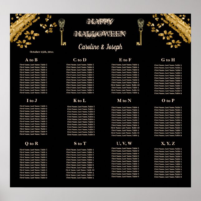 Halloween Black & Gold Skulls & Gold Seetabelle Poster (Vorne)