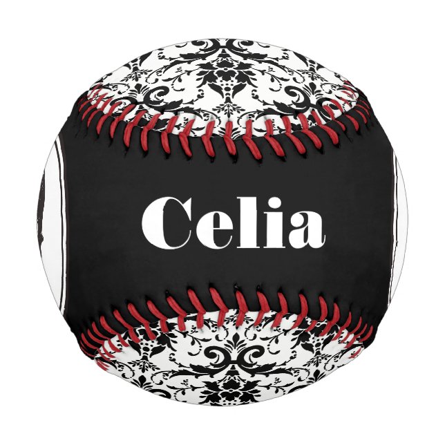 HALLOWEEN Black Gothic Damask Muster Schädelname Baseball (Rückseite)