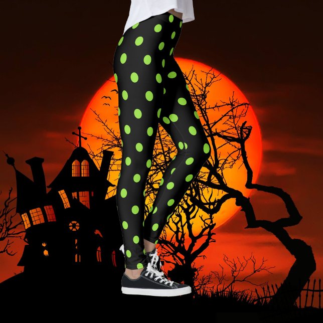 Halloween Black Green Polka Dots Pattern Kostüm Leggings (Halloween Black Green Polka Dots Pattern Costume Leggings)
